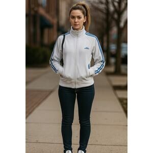 Vtg Y2K Adidas Womens 3 Stripe Zip Track Jacket Size L Pockets 2005 Active Sport